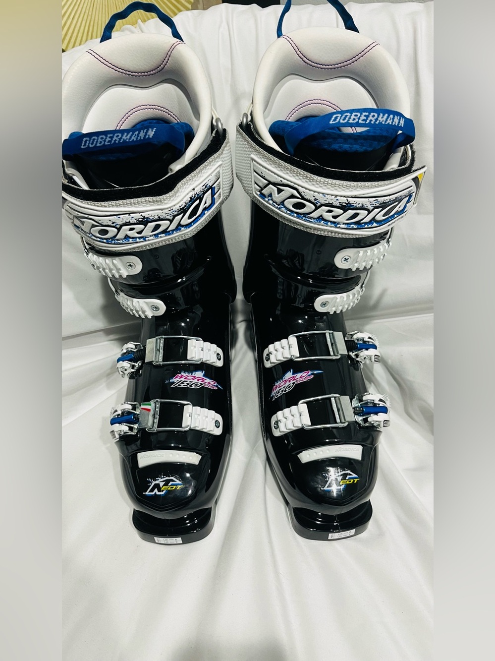 Nordica Dobermann World Cup EDT PRO Men’s Ski Boots - Black/White/Blue US 9